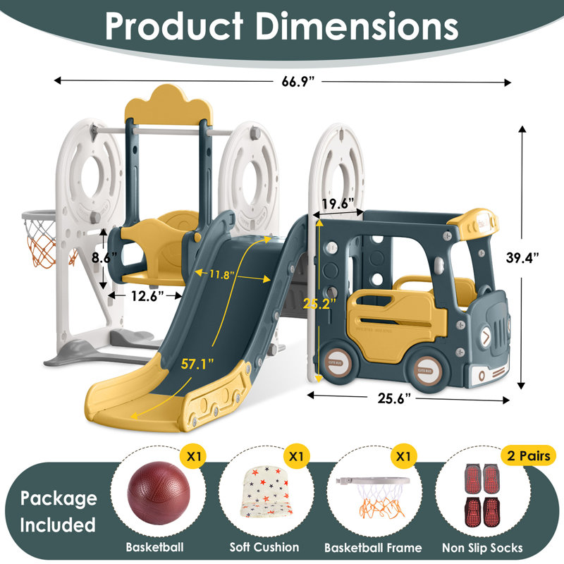 Suteck 5 in 1 Toddler Slide, Kids Slide with Climber,Bus Playhouse and